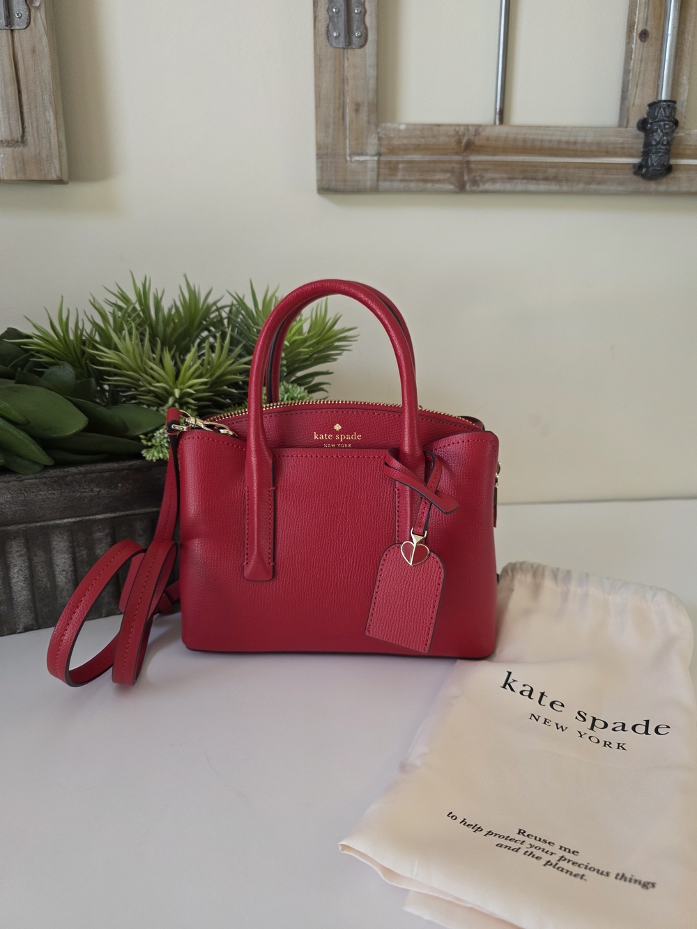 Kate Spade Margaux Mini Satchel Crossbody Hot Chili Red Textured Leather - Picture 2 of 14